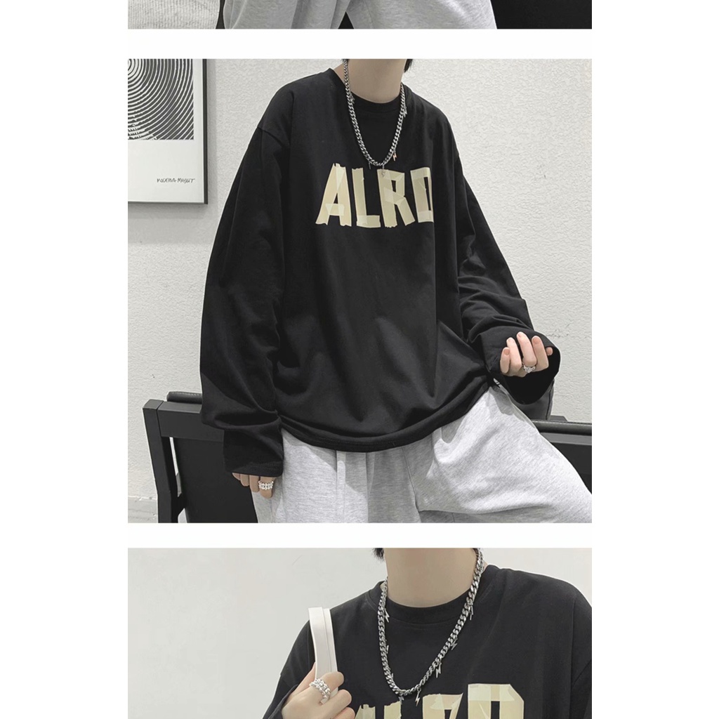 ♞AFF LIGA♞ Áo Thun Tay Dài Dáng Rộng In Chữ Thời Trang Mùa Thu Hàn Quốc Cho Nam