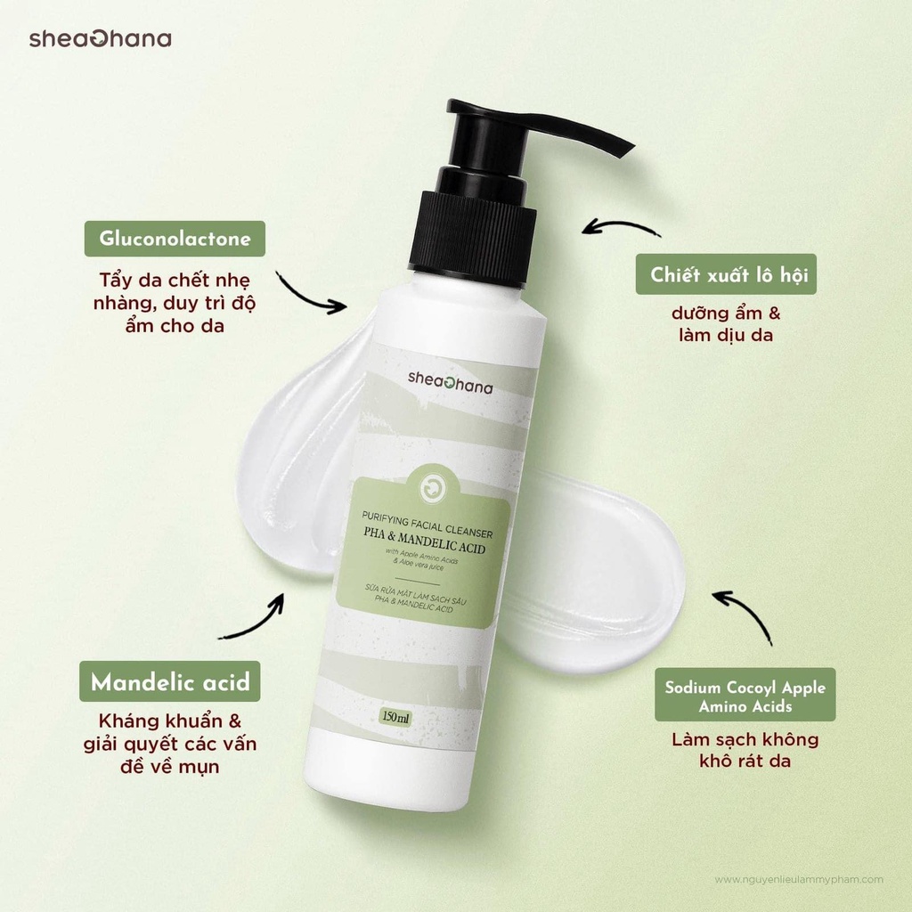 Sữa rửa mặt làm sạch sâu SheaGhana Purifying Facial Cleanser PHA & Mandelic Acid 150g