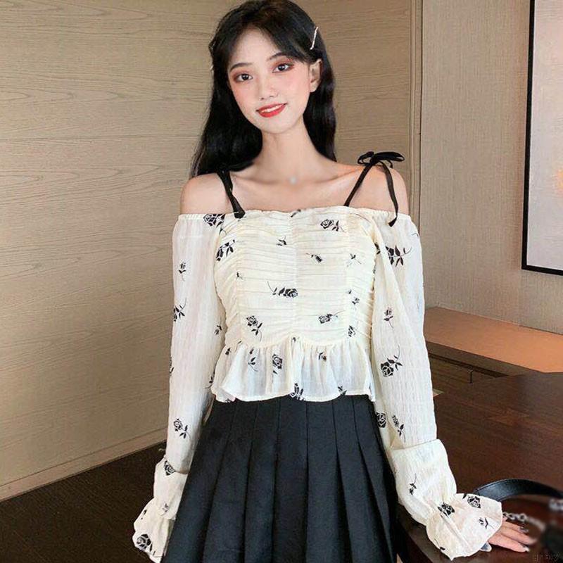 Áo Voan Hoa Trễ Vai Phong Cách Hàn Quốc Xinh Xắn Cho Nữ | BigBuy360 - bigbuy360.vn