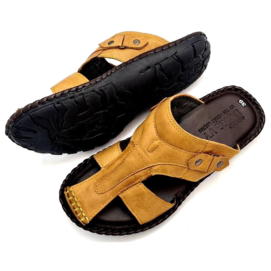 Dép Quai Ngang Nam Da Bò 100% Thiết Kế Quai Rọ Thời Trang DO.RO