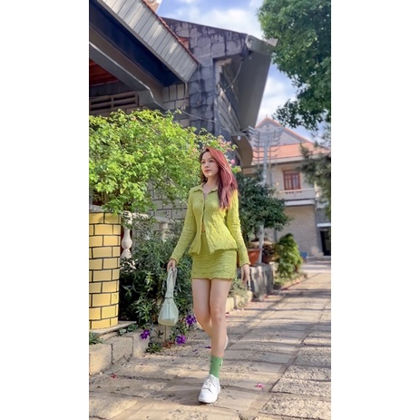 SET CHÂN VÁY ÁO SOMI MÀU BƠ ELVES