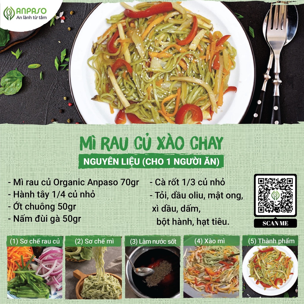 COMBO 3 gói Mì Rau Củ Cải Bó Xôi Hữu Cơ Organic Anpaso, giảm cân, eat clean, ăn chay, ăn kiêng, không chiên nóng 900g