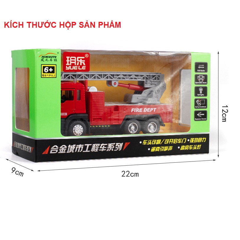 Xe ô tô cứu hỏa đồ chơi trẻ em mô hình tỉ lệ 1:50 xe có âm thanh và đèn mở được cửa