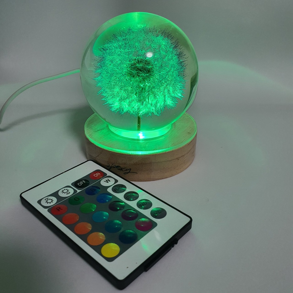 Quà lưu niệm để bàn trang trí quả cầu hoa bồ công anh đế led phát sáng nhiều màu có điều khiển từ xa