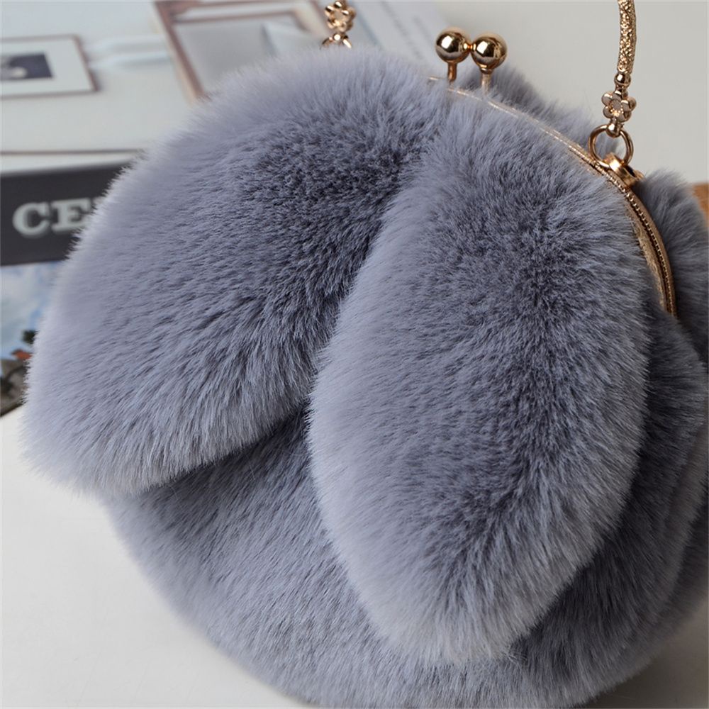 Túi đeo chéo lông xù màu trơn hình tai thỏ đáng yêu thời trang MIHAN1 cho nữ