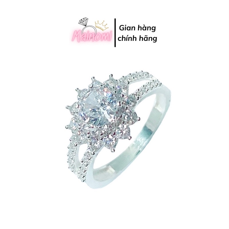 Nhẫn nữ 2 hàng điểm nhấn hoa thược dược đá sang trọng quý phái Mainomi Shop Bạc Xinh