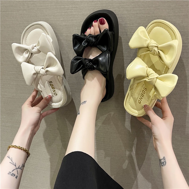 Dép Sandal Đế Dày Đính Nơ Thiết Kế Mới Thời Trang
