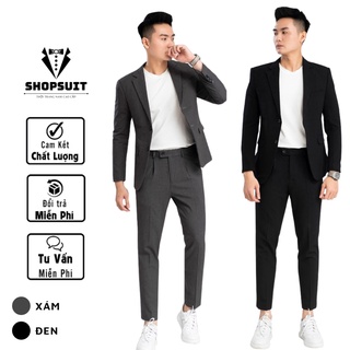 Vest nam Ấu, Áo Blazer Hàn Quốc 2 Màu xám/đen kiểu 2 nút hàng 2 lớp chất liệu dày dặn
