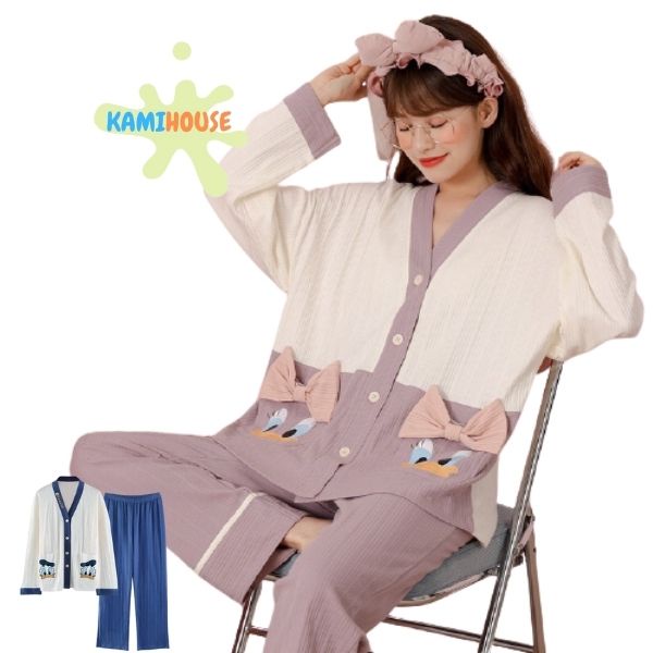 Bộ Pyjama nữ đũi cao cấp Quảng Châu Vịt xanh, Vịt Hồng KMH02