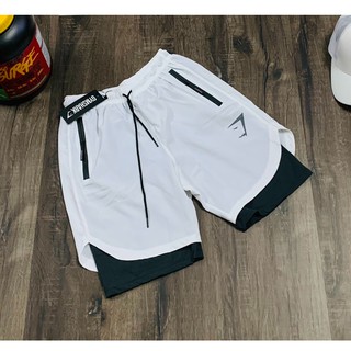 Quần short 2 lớp tập gym nam co giản tốt, quần đùi gym 2 lớp