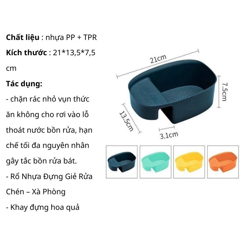 Khay Lọc Rác Bồn Rửa Bát Kèm Để Đồ có lưới lọc rác đa năng sắc màu 5755 - giao màu ngẫu nhiên