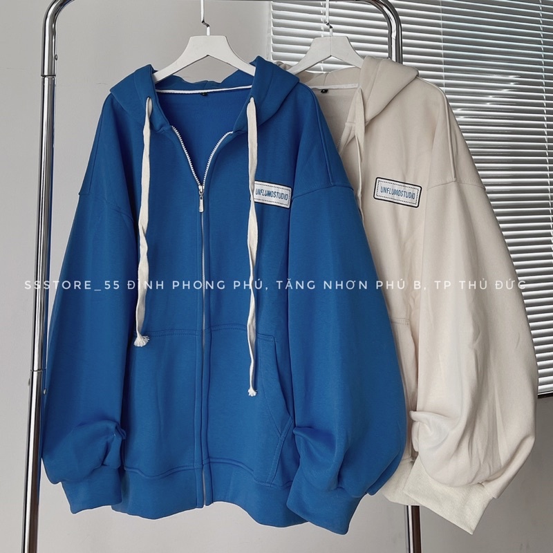 Áo khoác nỉ UNFLUMOSTUDIO 3 màu Kem + xanh +Đen form rộng unisex nam nữ