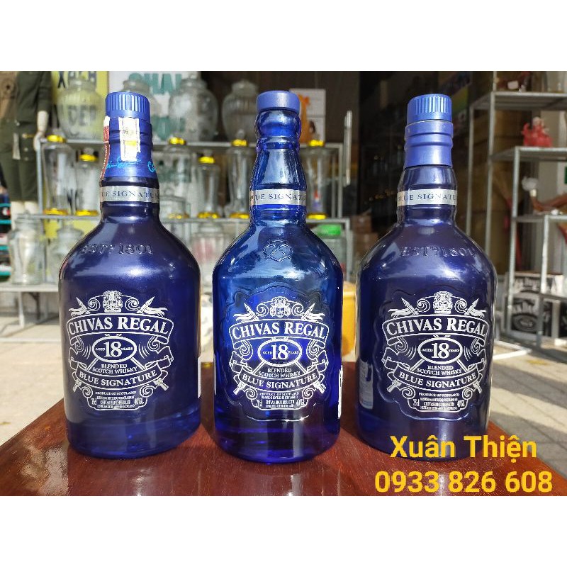 Vỏ Chai Rượu Ngoại Chivas 18 Blue Thủy Tinh Scotland Dung Tích 700ml Rất Đẹp.