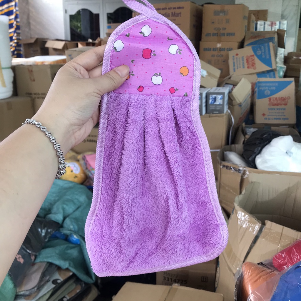Khăn lau tay nhà bếp dễ thương có móc treo tường cotton thấm hút tốt