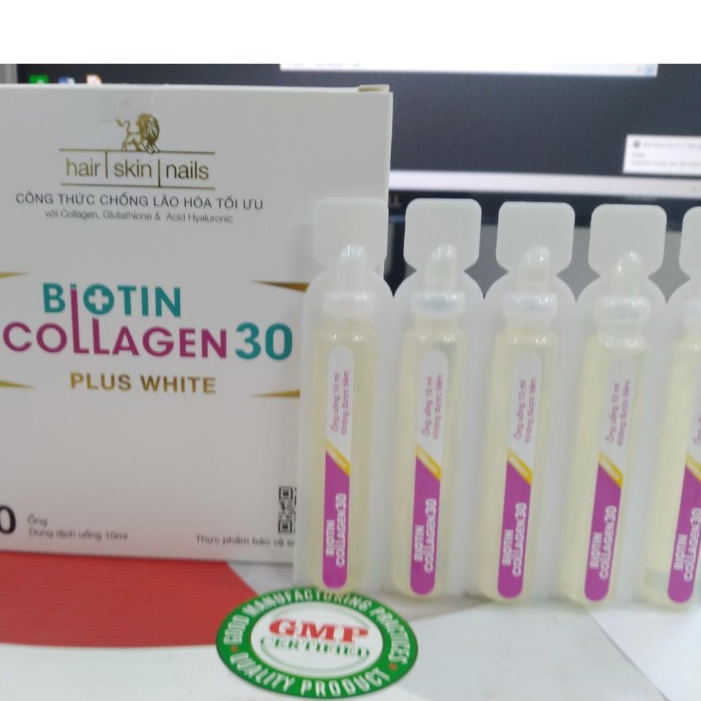 {Mới} Biotin Collagen 30 plus white- Hỗ trợ đẹp da, dày tóc, ngăn ngừa lão hóa, cân bằng nội tiết tố (Hộp 20 ống 10ml)