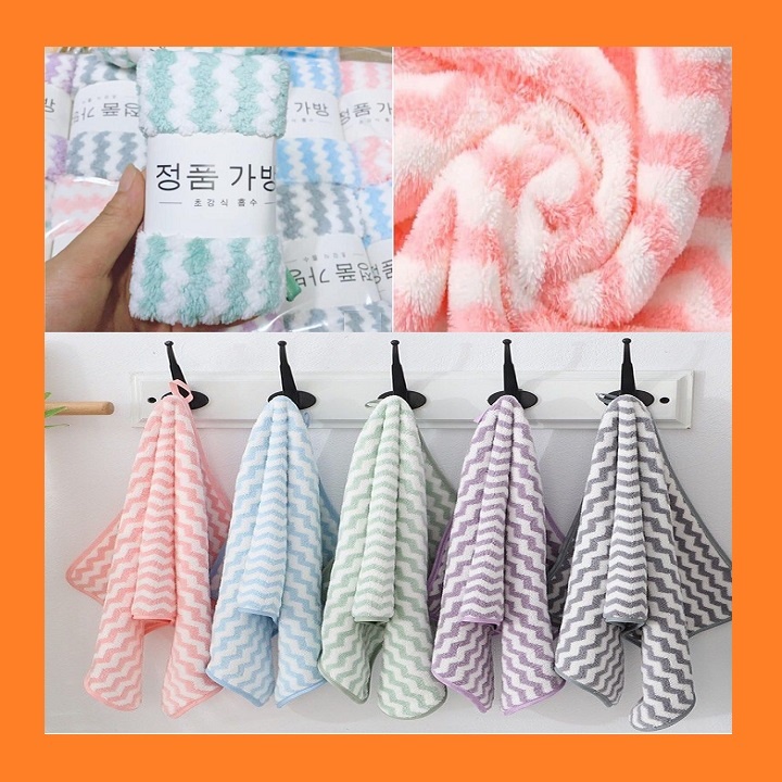 [ 02 cái ] khăn mặt Hàn Quốc 50cm x 25cm vân kẻ sọc - khăn bông lông cừu siêu mềm mịn