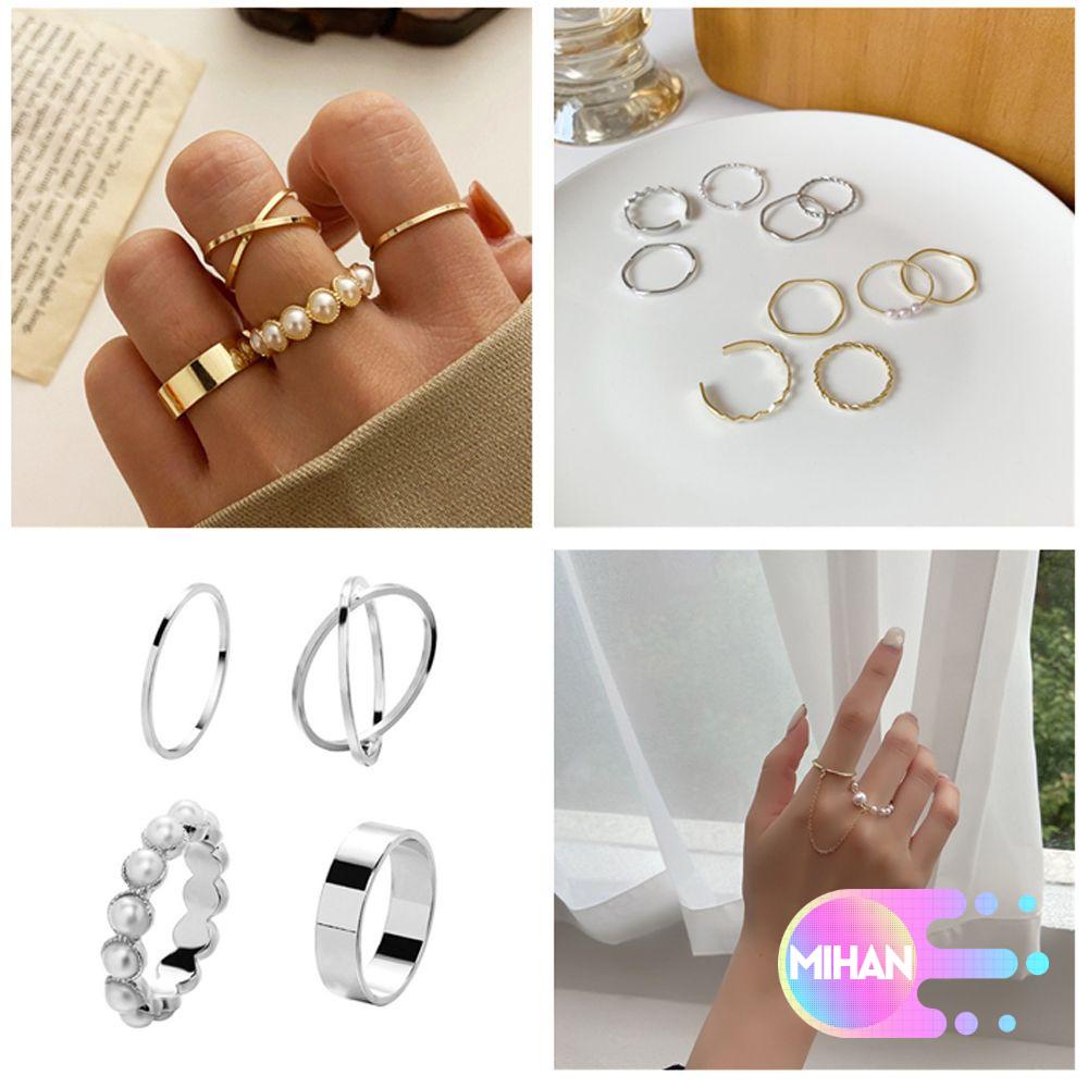 Bộ 1 / 4 / 5 nhẫn đeo ngón tay đính ngọc trai thời trang cho nữ