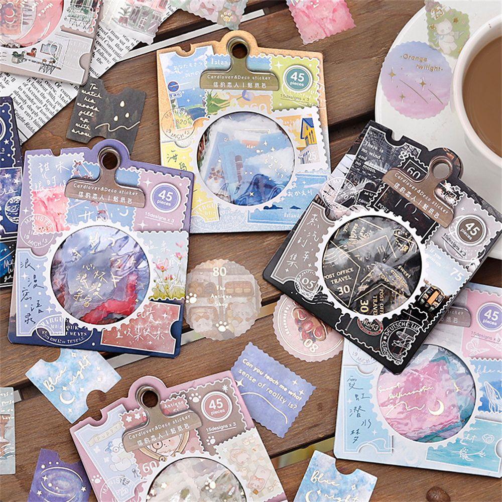 RAINBOW Bộ 45 Sticker Trang Trí Xinh Xắn Theo Phong Cách Retro
