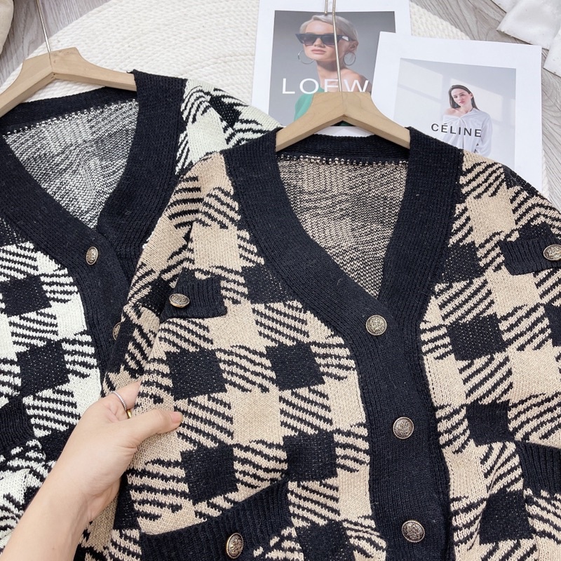 Áo khoác cardigan kẻ ô trám siêu xinh