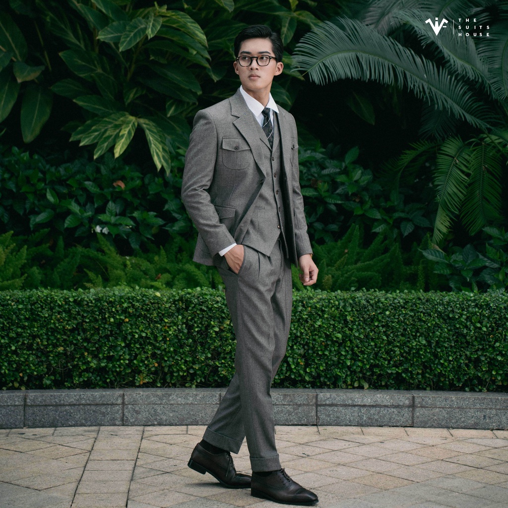 Bộ vest nam xám lông chuột phối gile, suits sartorial, chuẩn form The Suits House