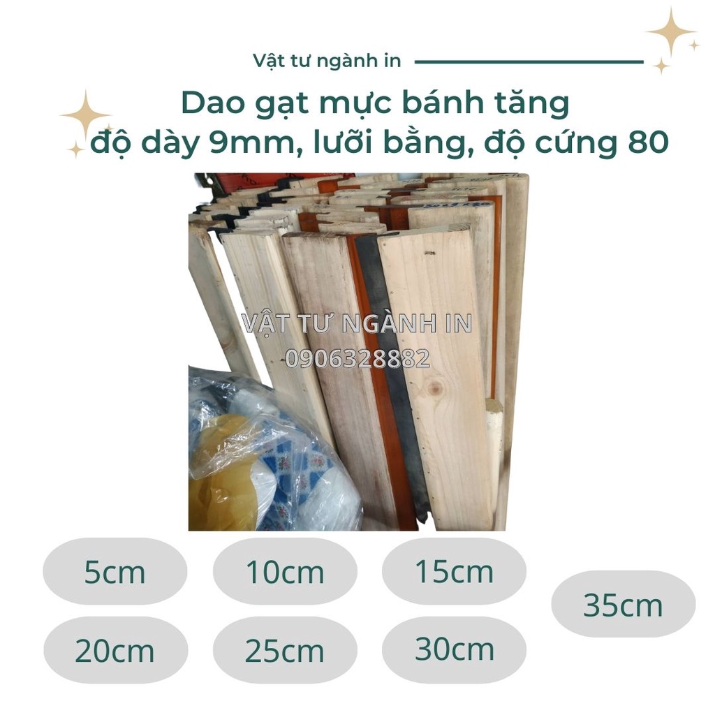 Dao gạt mực bánh tăng độ dày 9mm, lưỡi bằng, nhiều kích thước