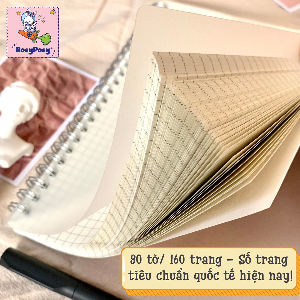 [100% Ảnh Chụp Thật] Sổ Tay Gáy Xoắn Lò Xo Bìa Còng B5/A5/A6 Nhựa Trong Suốt Bullet Journal Chất Giấy Cực Đẹp - RosyPosy