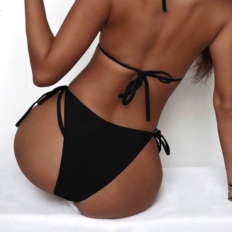 Quần bơi nữ quần bikini dây mảnh màu đen cotton bóng co giãn QB001