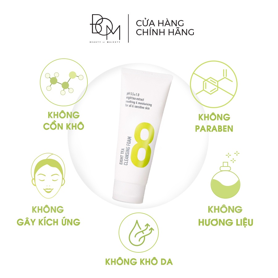 Sữa Rửa Mặt BOM Eight Tea CLeansing Foam Dạng Bọt Làm Sạch Sâu Dành Cho Mọi Loại Da 150ml