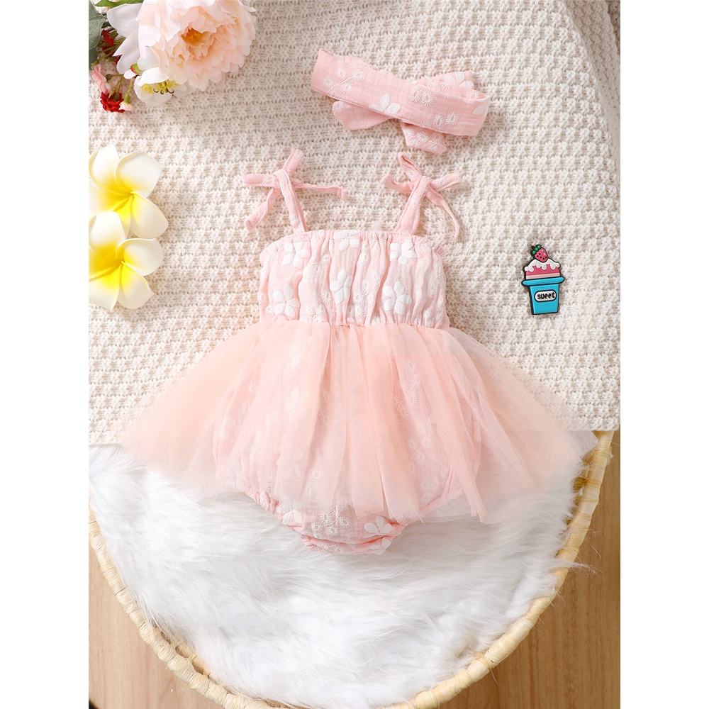 Set đầm Mikrdoo liền thân hai dây phối chân váy tutu kèm băng đô xinh xắn cho bé gái sơ sinh