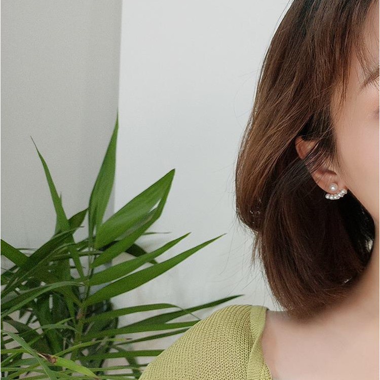 Bông tai mạ bạc 925 đính hạt ngọc trai thiết kế đơn giản phong cách Nhật Hàn thời trang
