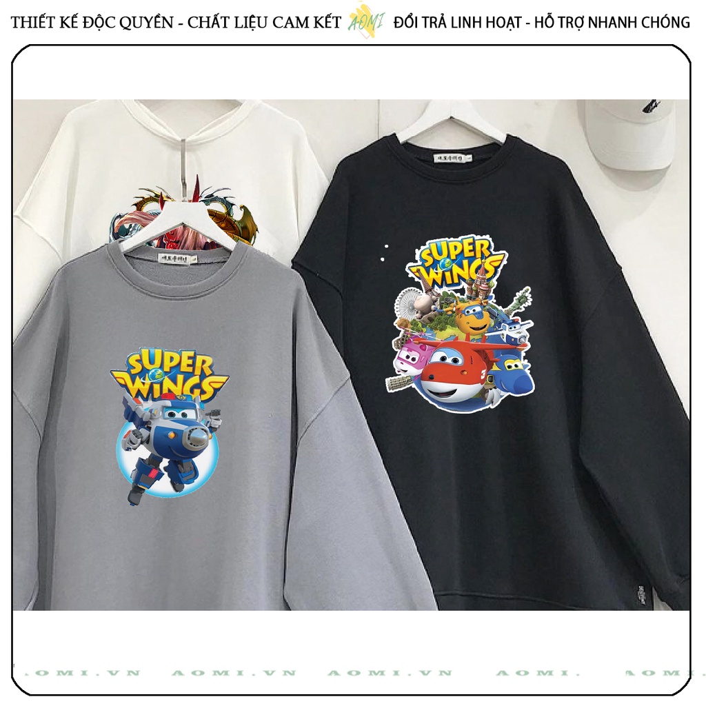 Áo Nỉ Bông Sweater đội bay supper wing tay dài da cá unisex full size AOMIVN