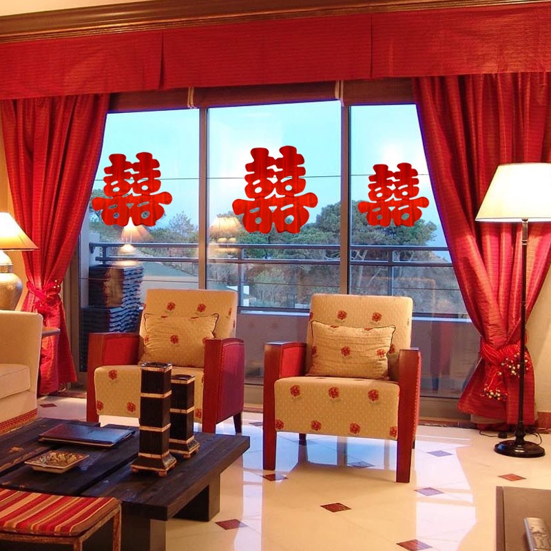 {Không Dùng Keo} Chữ Hỷ Bóng Kiếng Dán Xe Hoa, Dán Kính
