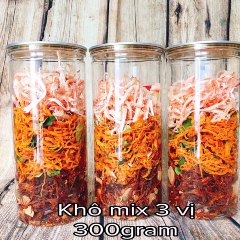 KHÔ MIX 3 VỊ HỦ 300G: khô heo, khô gà, khô mực hấp nước dừa | BigBuy360 - bigbuy360.vn