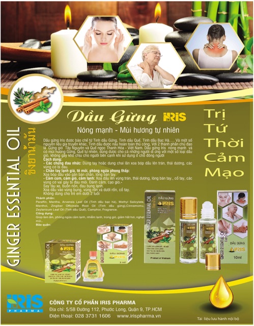 Dầu gió gừng iris 3ml mùi hương tự nhiên