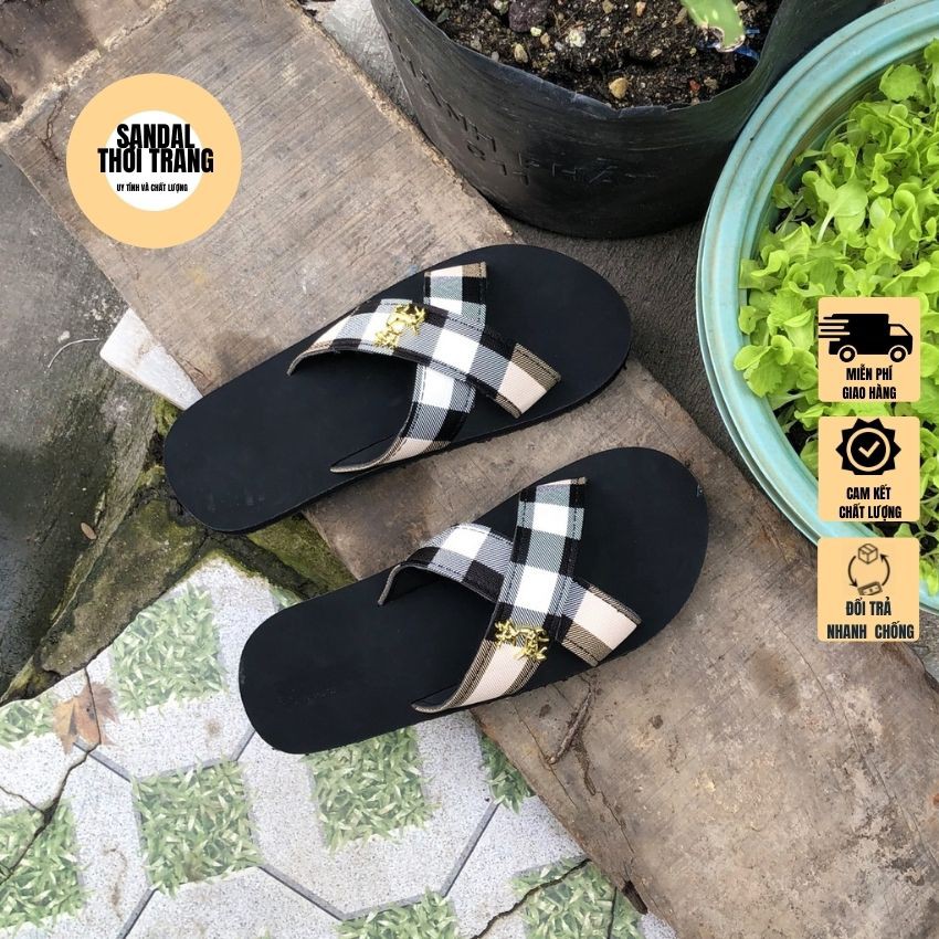 Dép sandal quai chéo, xỏ ngón đế bằng 2 màu đen/ trắng full size 30-44 nam nữ SANDALTHOITRANG