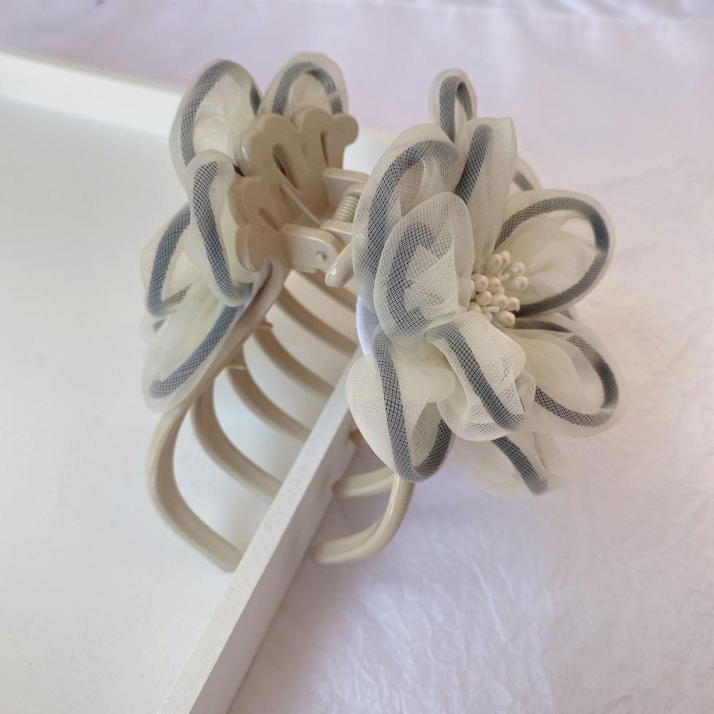 VANES1 Kẹp Tóc Càng Cua Đính Hoa Vải Lưới Kiểu Hàn Quốc Dễ Thương Cho Bạn Gái