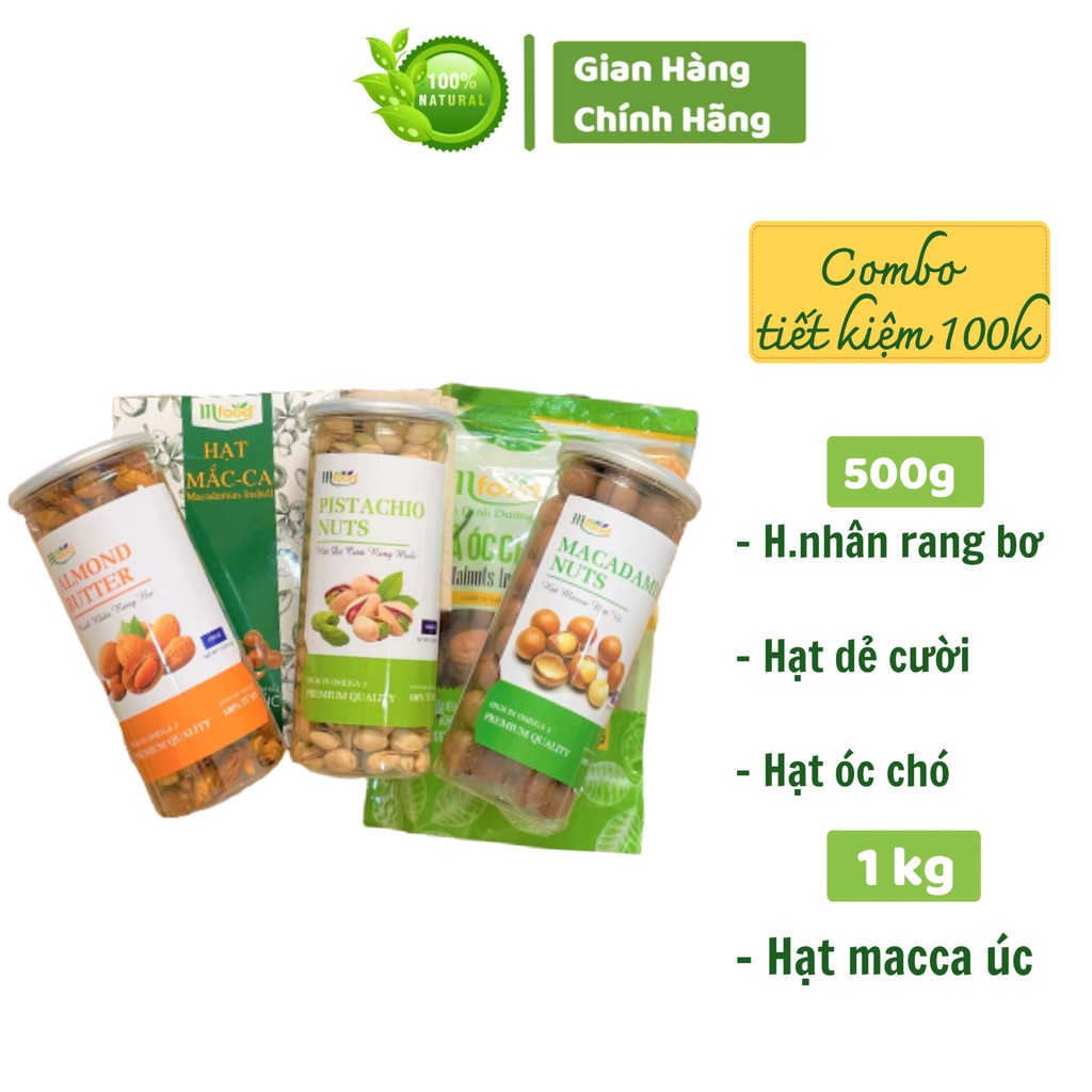 Combo 5 hạt dinh dưỡng - Quả óc chó,Hạnh nhân rang bơ,Hạt dẻ cười ,Hạt macca | 500g
