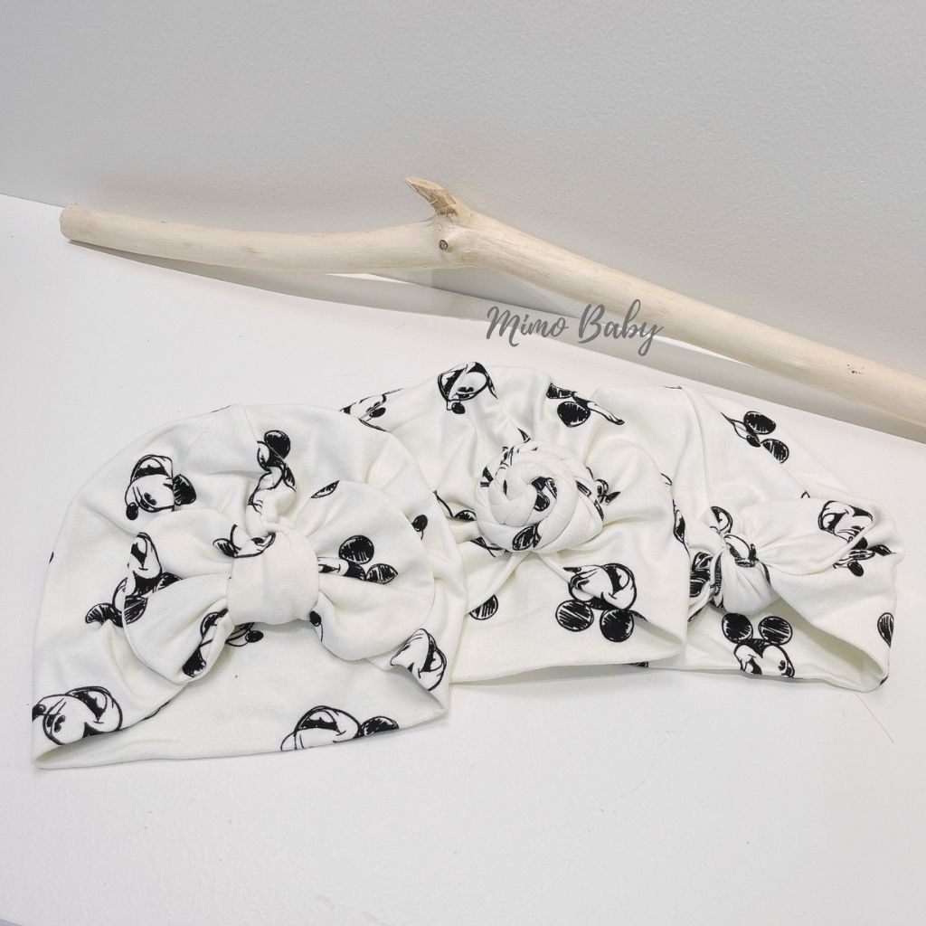 Mũ nón turban cho bé gái họa tiết chuột mickey 5-10kg mimo baby MTB32