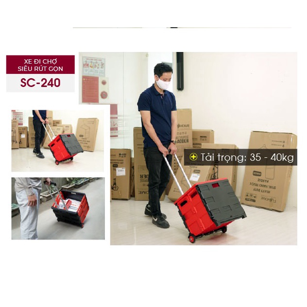 Xe kéo hàng đi chợ rút gọn Fujihome SC-240 - Tải trọng 40Kg - Bảo hành chính hãng 12T