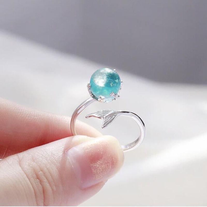 Nhẫn Hợp Kim Hình Nàng Tiên Cá Đính Đá Mặt Trăng Thời Trang
