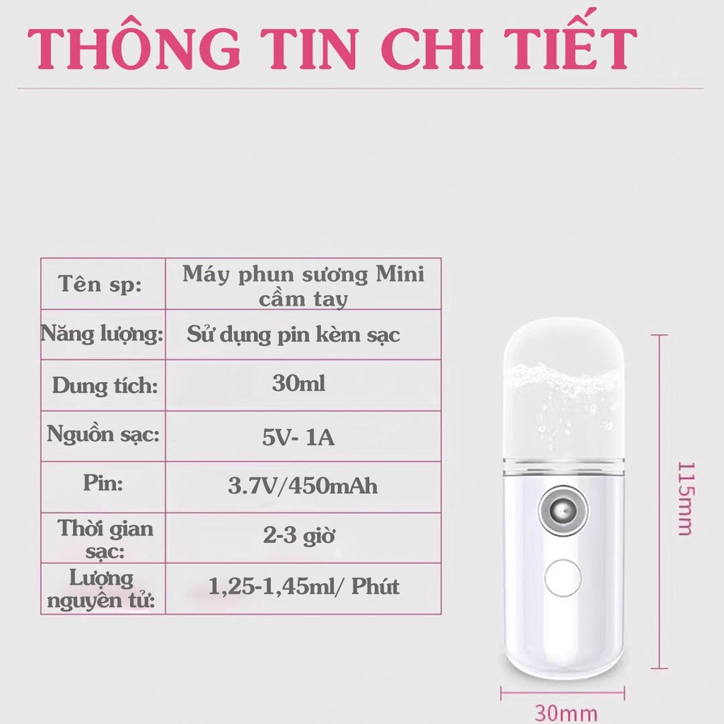 Máy phun sương xông hơi mặt, máy xịt khoáng Nano cầm tay giúp dưỡng da cấp ẩm dễ dàng mang theo mỗi ngày Ebi Cosmetics