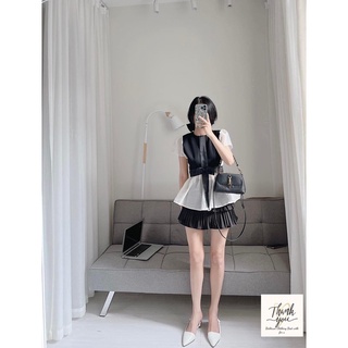 Áo sơmi tafta pha tơ nơ eo