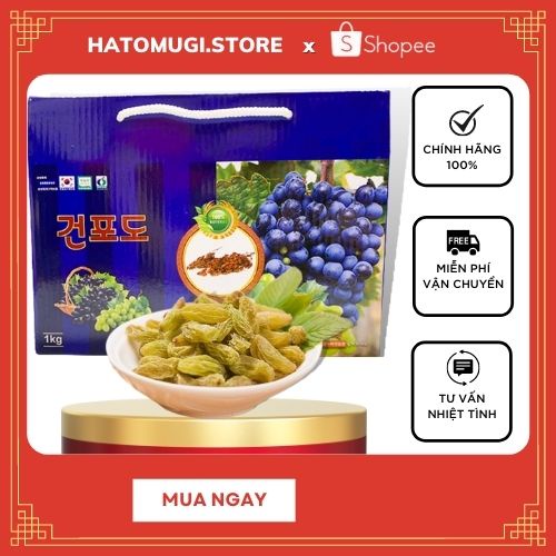 Nho khô [Dùng Là Ghiền-Hàng A.uth] Nho Khô Hàn Quốc Cao Cấp Hàng L1 Hộp 1kg
