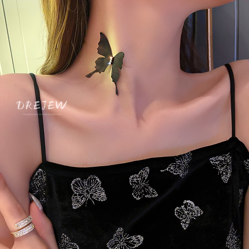 DREJEW Vòng cổ mặt bướm đính đá kim cương phong cách mori thời trang độc đáo cho nữ