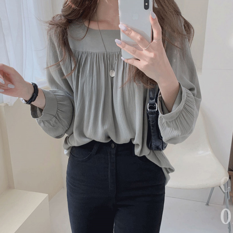 Áo kiểu màu trơn tay dài phong cách thời trang retro dành cho phái đẹp