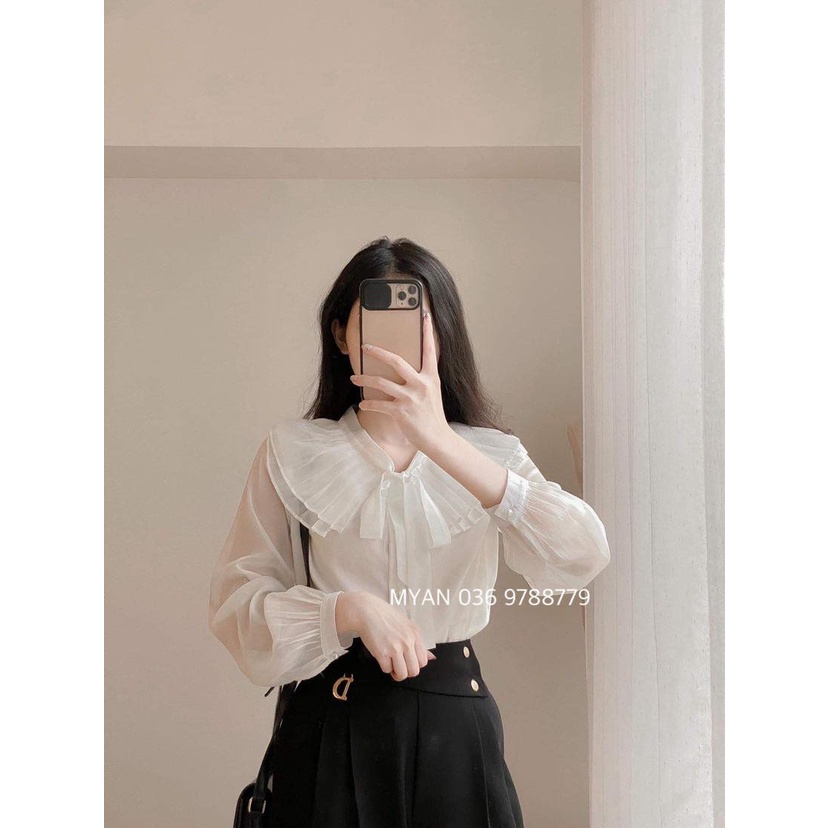 Áo tơ dập ly cổ 2 lớp Avn012209