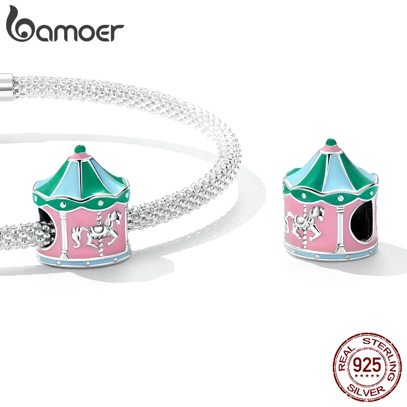 BAMOER Mặt Dây Chuyền Bạc 925 Hình Vòng Xoay Ngựa Gỗ Sc2233