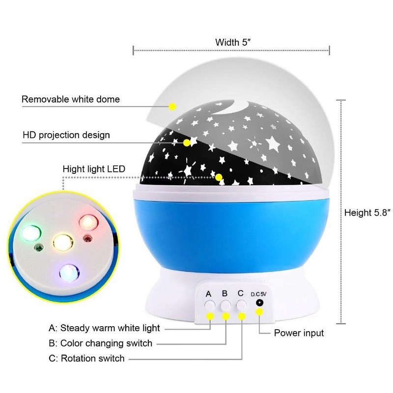 Đèn ngủ chiếu sao bầu trời tự xoay 360 độ đổi màu với nhiều chế độ