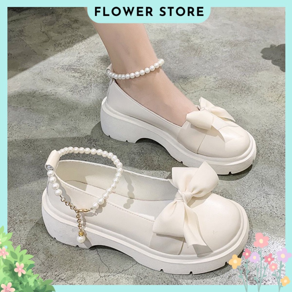 Giày Lolita Nữ Quai Ngọc Mũi Nơ, Giày Búp Bê Nữ Phong Cách Hàn Quốc Flower G14 - Nguyentrang239
