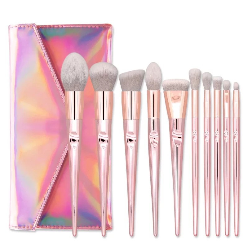 WET N WILD Bộ 10 Cọ Trang Điểm Ướt Và Khô Màu Vàng Hồng Kèm Túi Đựng